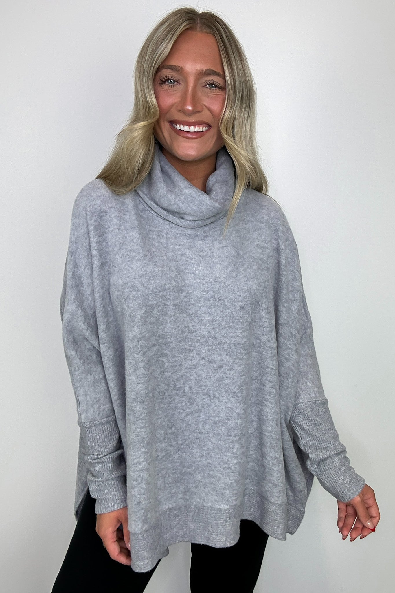  Cozy Harmony Brushed Melange Knit Cowl Neck Poncho Sweater - BACK IN STOCK - Madison and Mallory