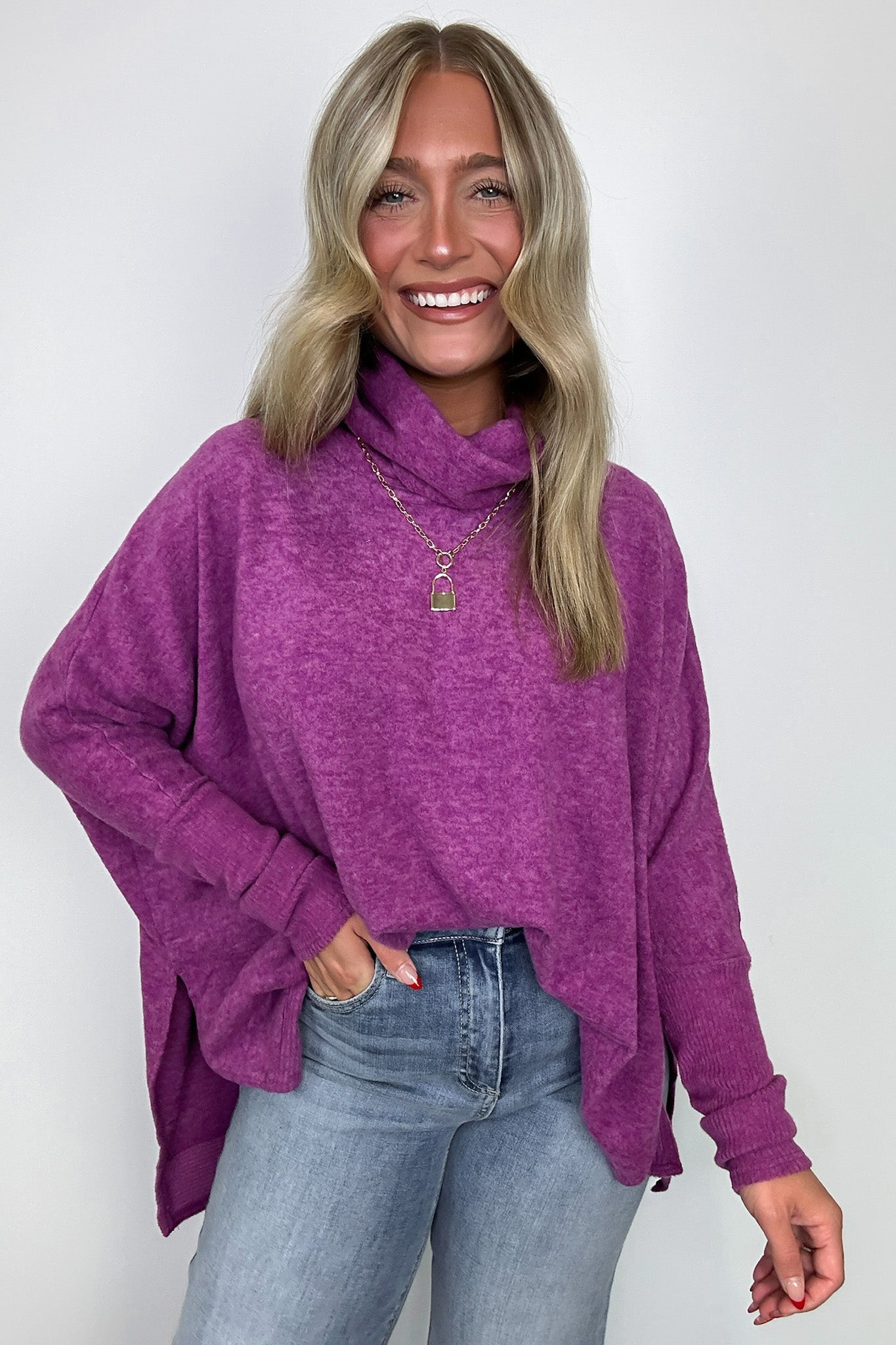  Cozy Harmony Brushed Melange Knit Cowl Neck Poncho Sweater - BACK IN STOCK - Madison and Mallory