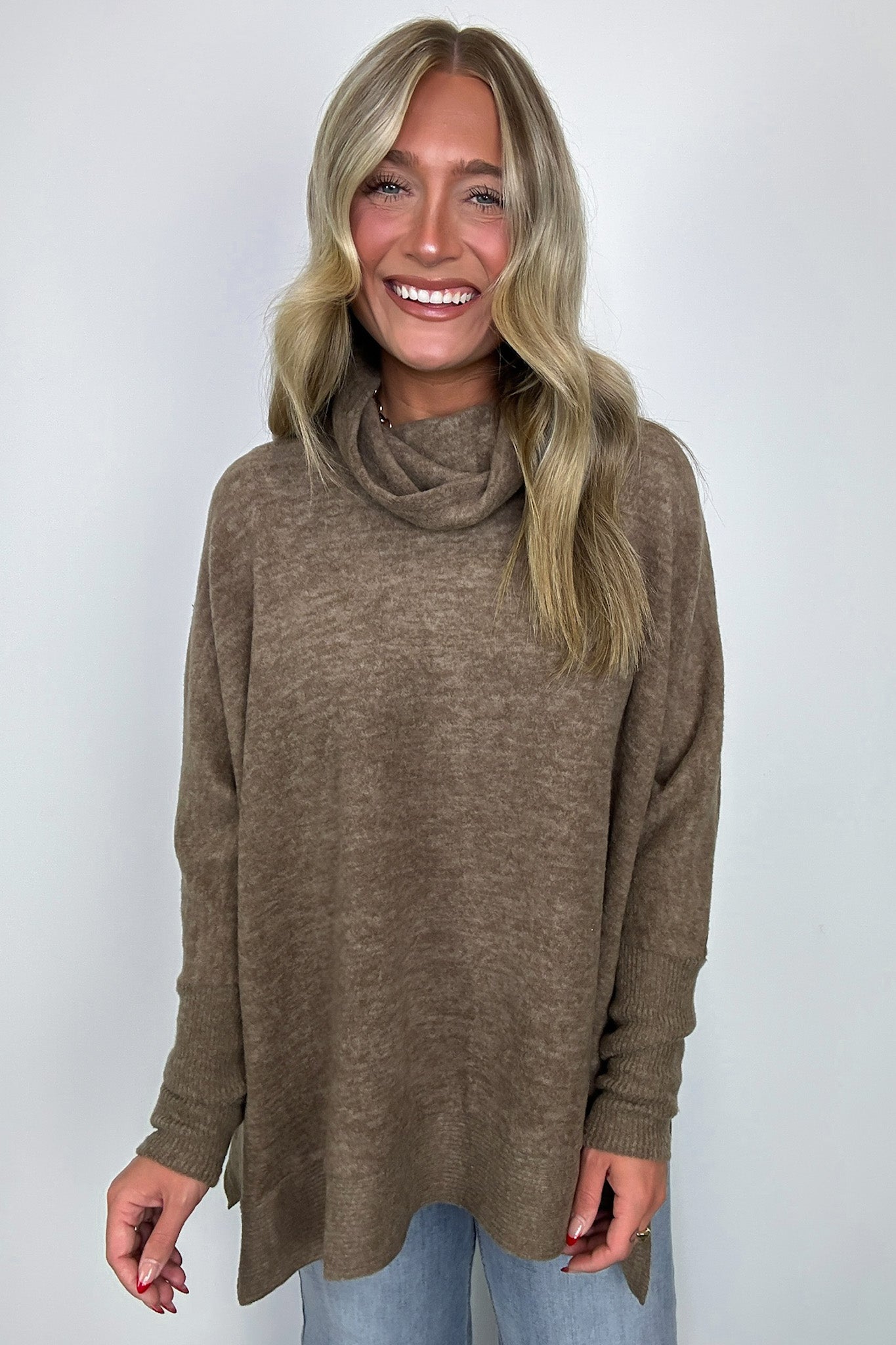 Cozy Harmony Brushed Melange Knit Cowl Neck Poncho Sweater - FINAL SALE - Madison and Mallory