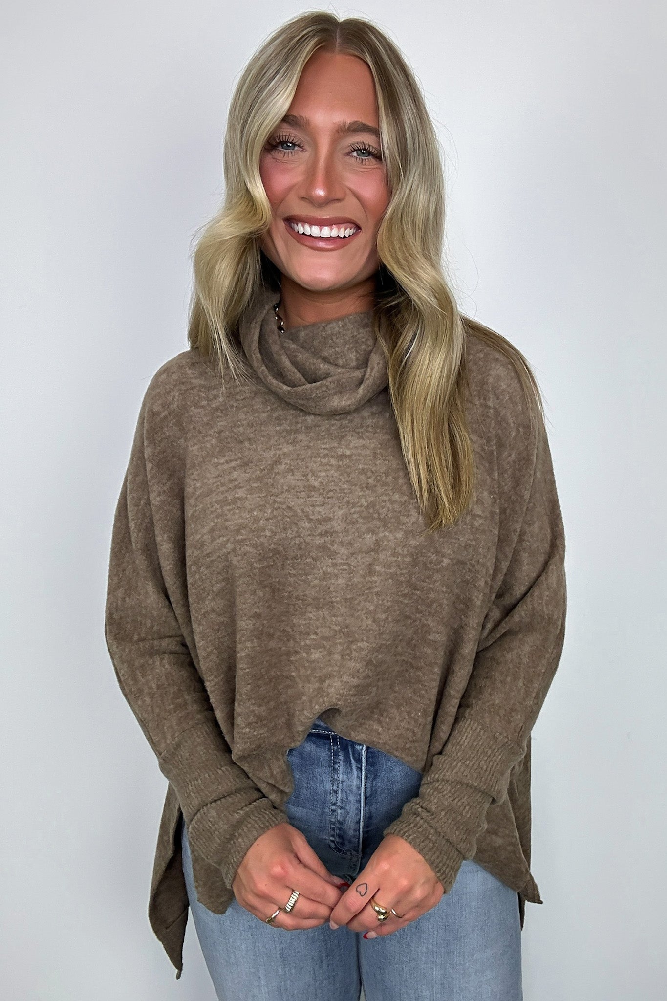  Cozy Harmony Brushed Melange Knit Cowl Neck Poncho Sweater - BACK IN STOCK - Madison and Mallory