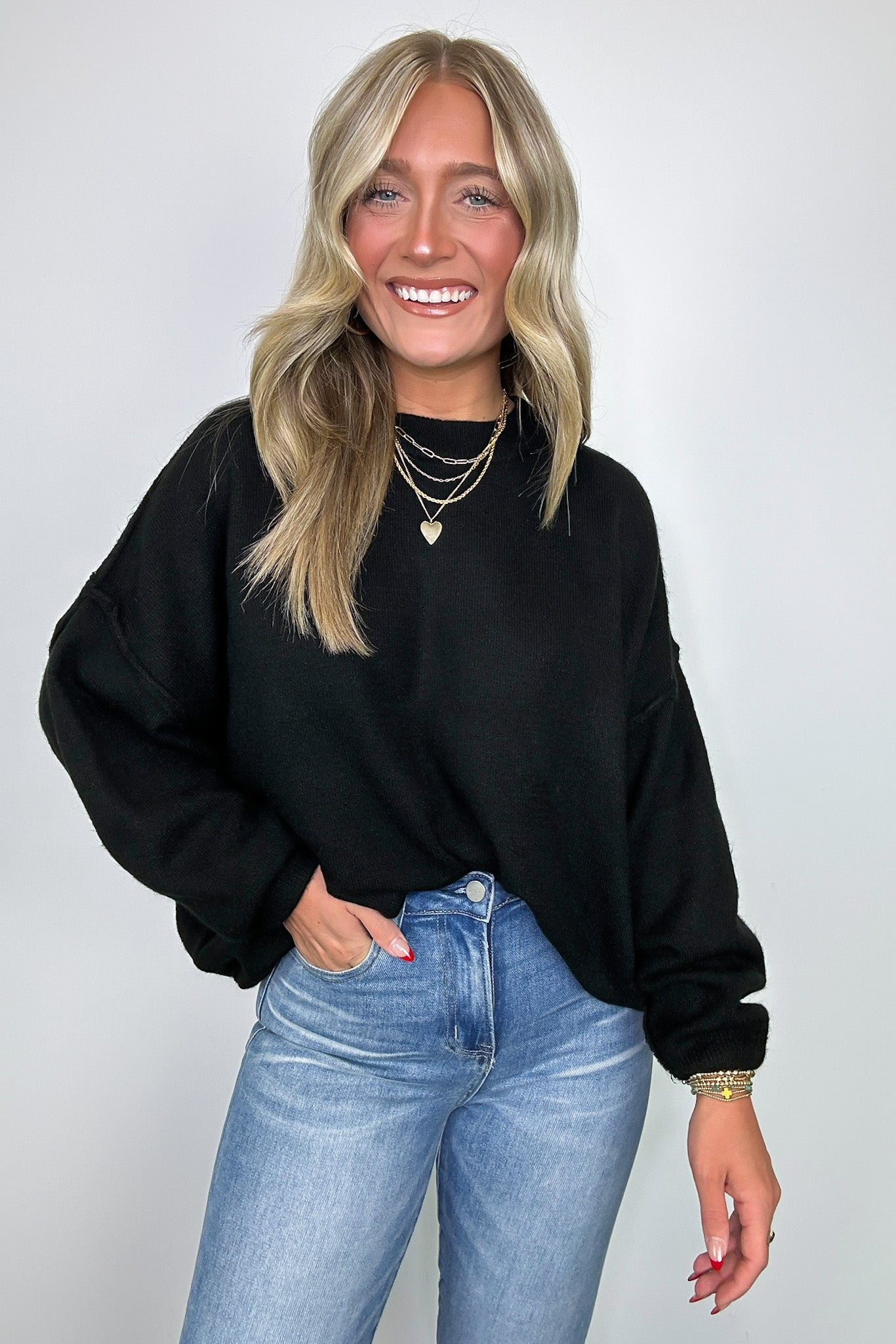 Black / SM Cozy Midnights Oversized Round Neck Sweater - BACK IN STOCK - Madison and Mallory