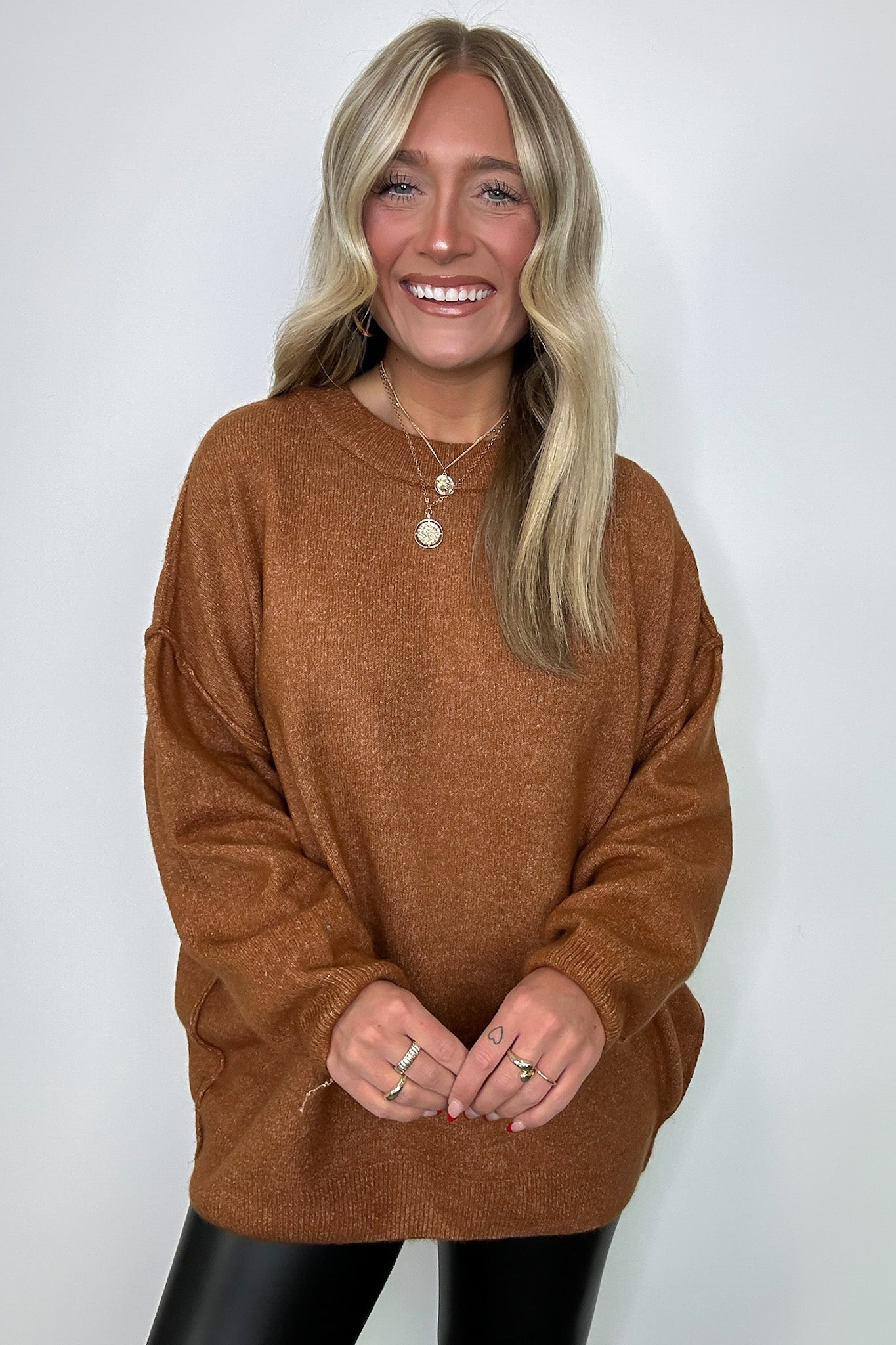 Heather Almond / SM Cozy Midnights Oversized Round Neck Sweater - BACK IN STOCK - Madison and Mallory