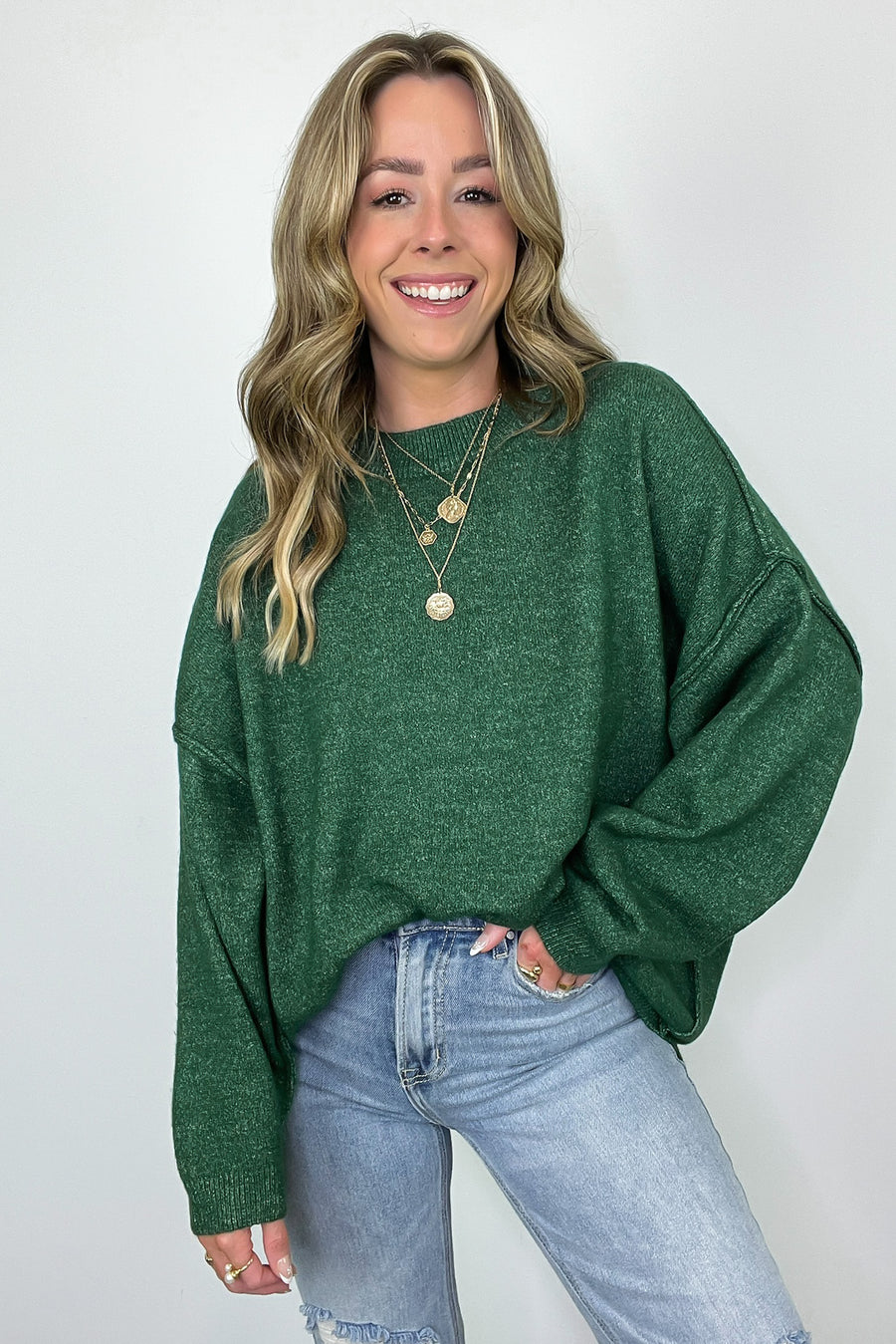 Heather Dark Green / SM Cozy Midnights Oversized Round Neck Sweater - BACK IN STOCK - Madison and Mallory