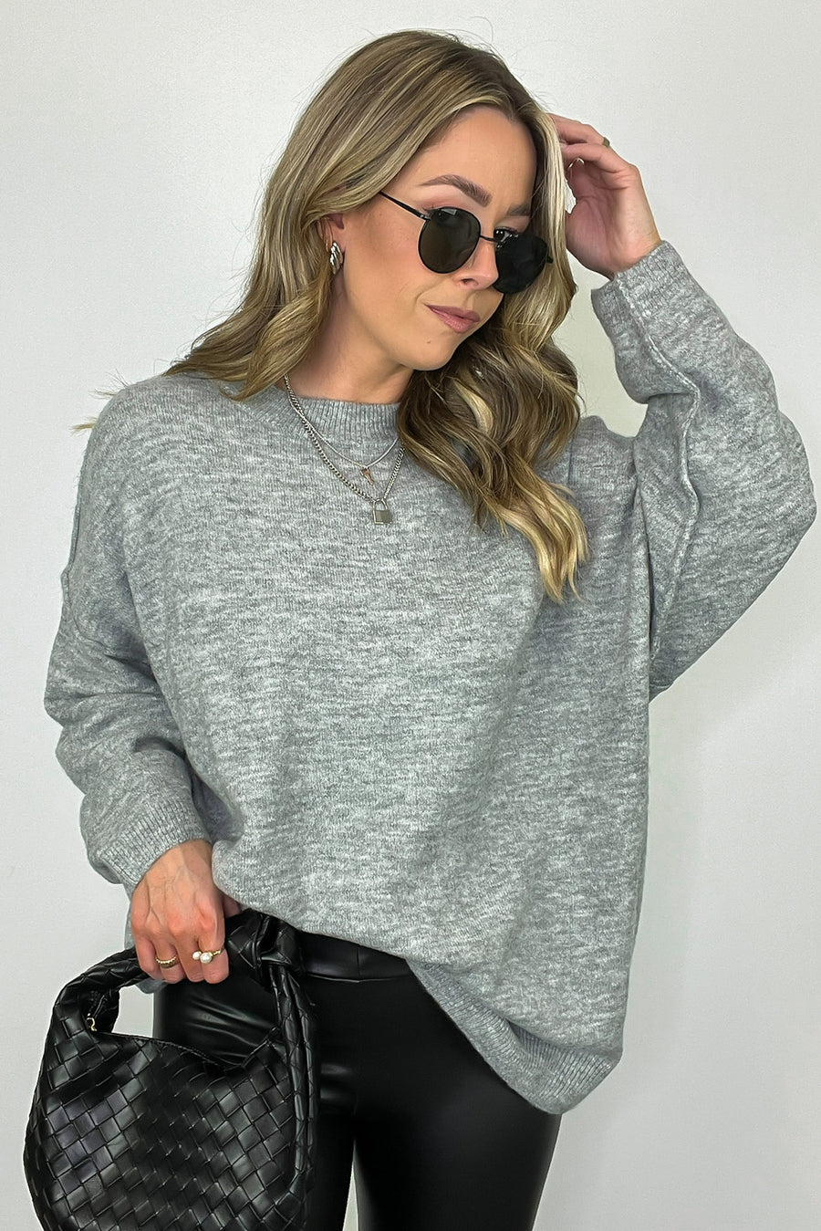 Heather Gray / SM Cozy Midnights Oversized Round Neck Sweater - BACK IN STOCK - Madison and Mallory