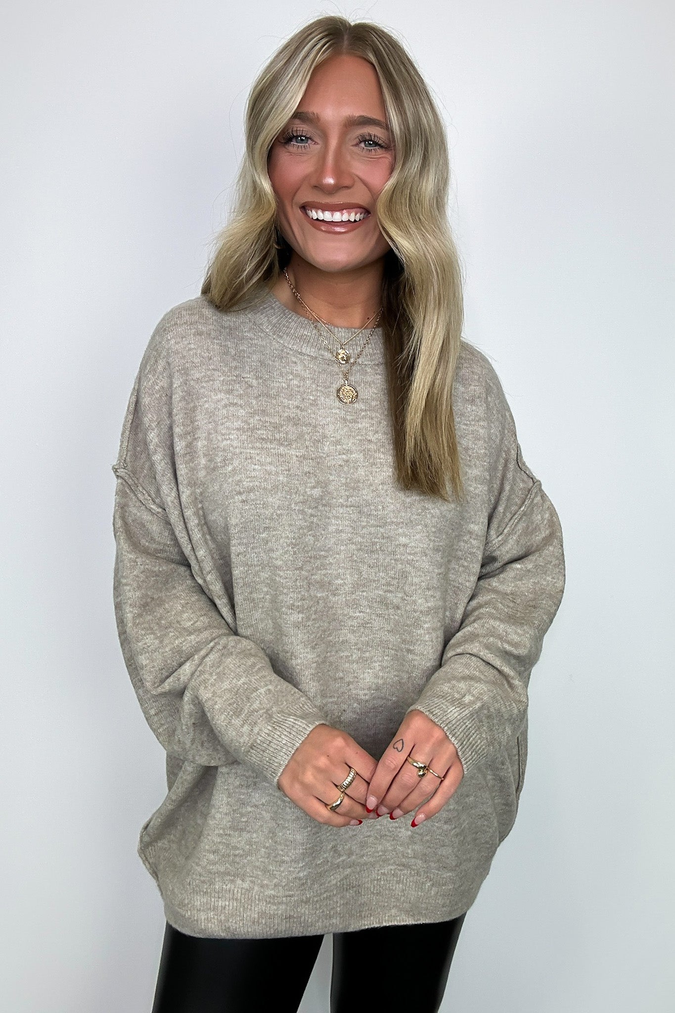 Heather Mocha / SM Cozy Midnights Oversized Round Neck Sweater - BACK IN STOCK - Madison and Mallory