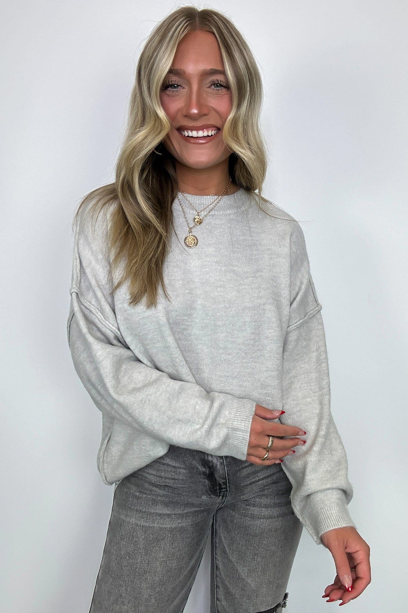 Light Cement / SM Cozy Midnights Oversized Round Neck Sweater - BACK IN STOCK - Madison and Mallory