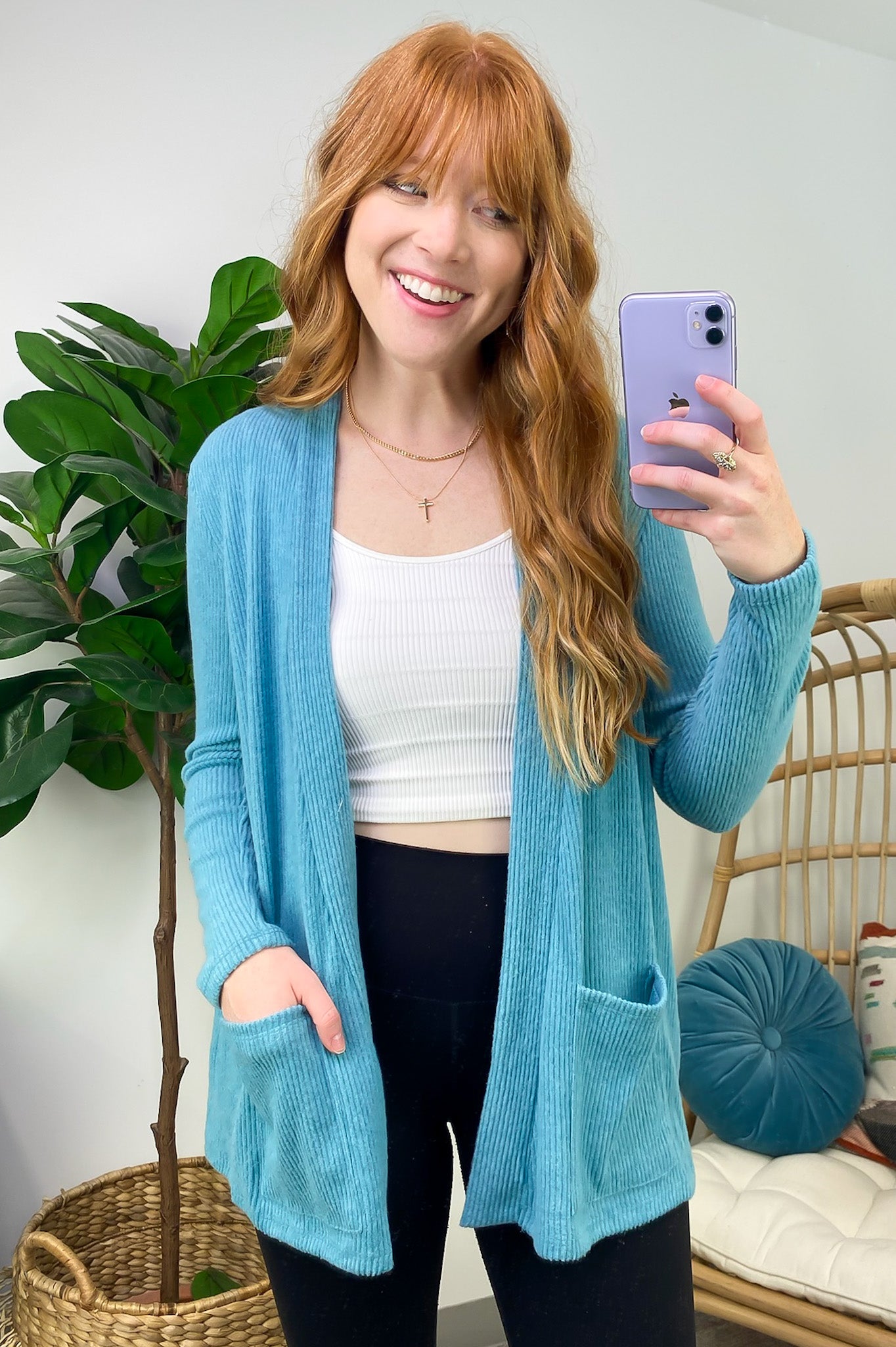 Dusty Teal / S Cozy Simplicity Ribbed Knit Pocket Cardigan - Madison and Mallory