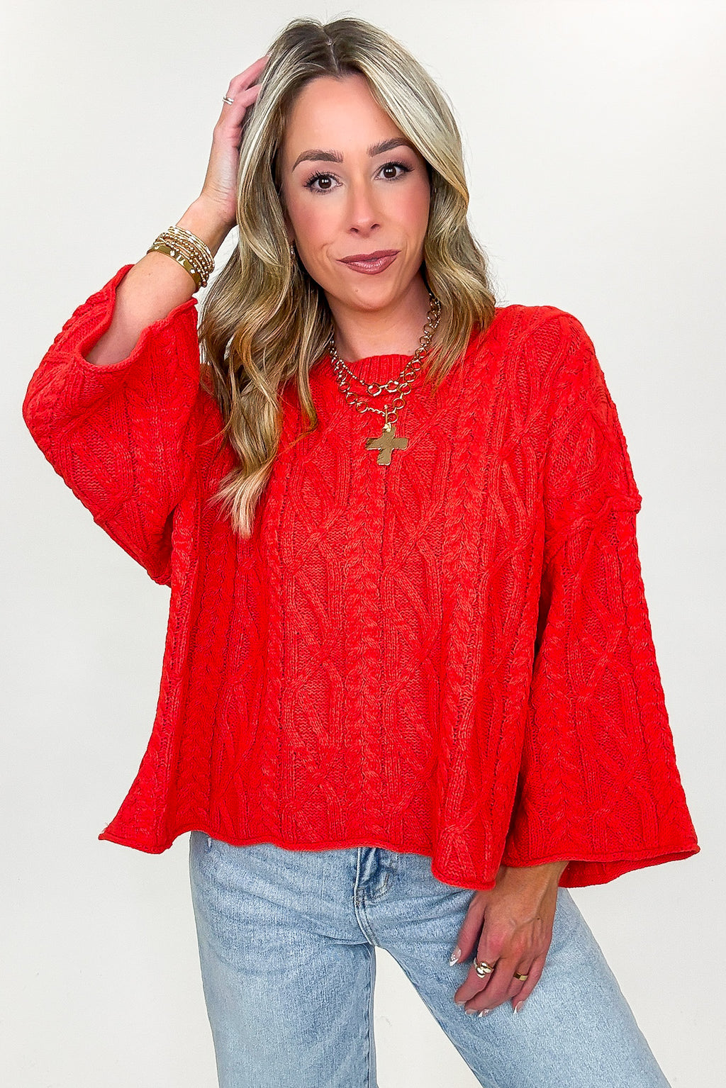 Cozy Thread Relaxed Cable Knit Sweater - FINAL SALE - Madison and Mallory
