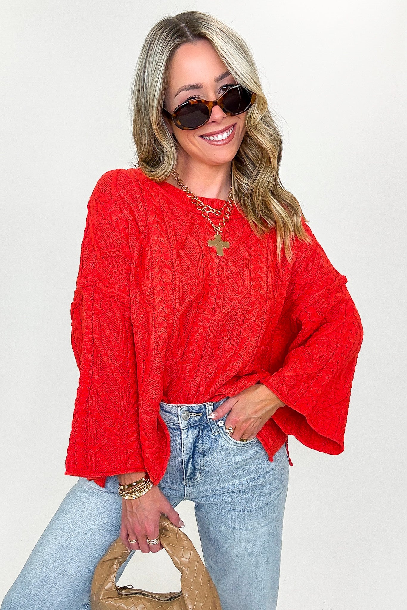 Cozy Thread Relaxed Cable Knit Sweater - FINAL SALE - Madison and Mallory