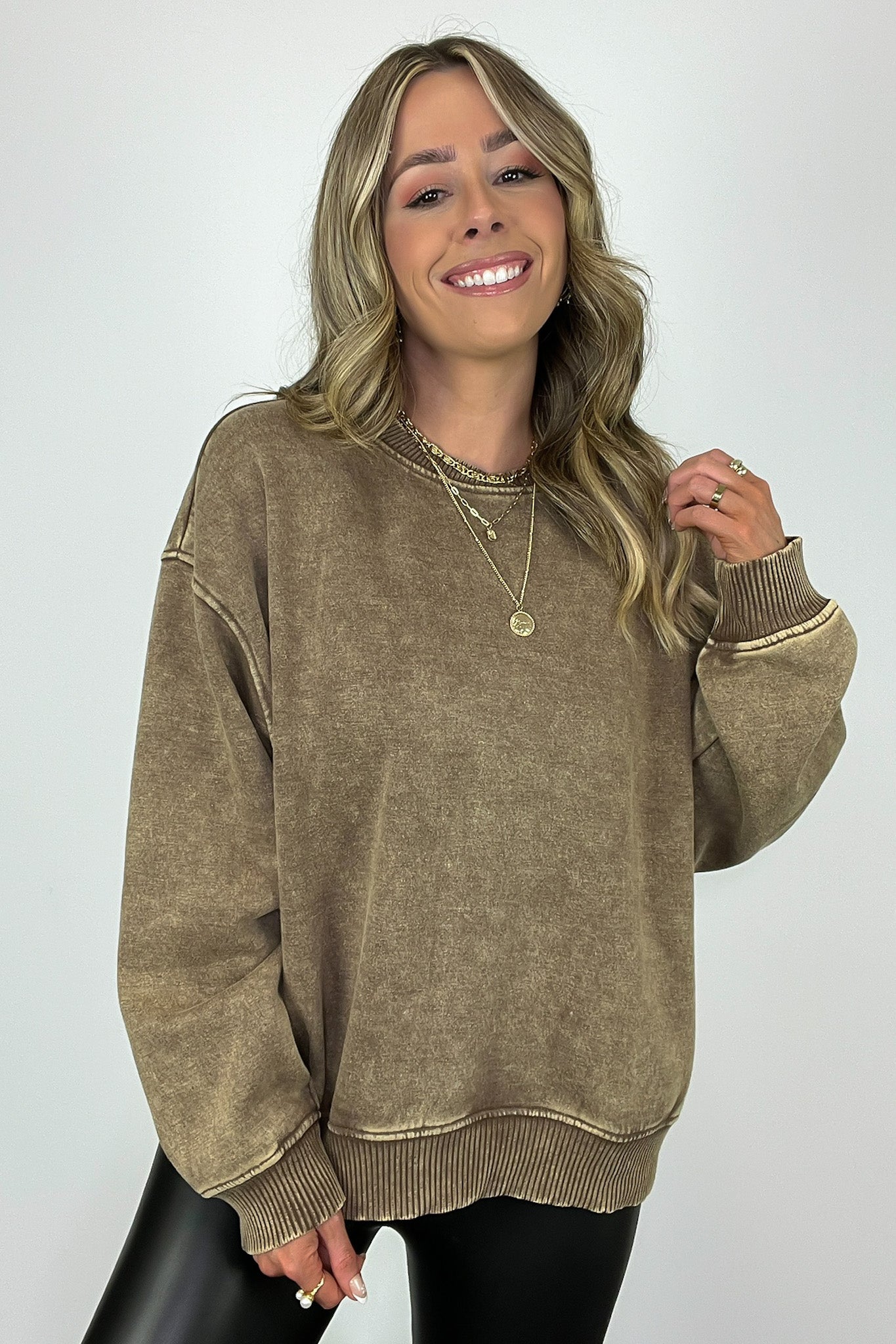 Mocha / SM Cozy Vibes Acid Wash Oversized Pullover - BACK IN STOCK - Madison and Mallory