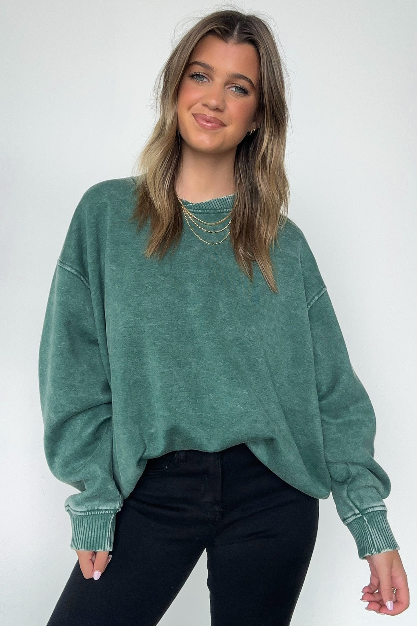 Dark Green / SM Cozy Vibes Acid Wash Oversized Pullover - BACK IN STOCK - Madison and Mallory