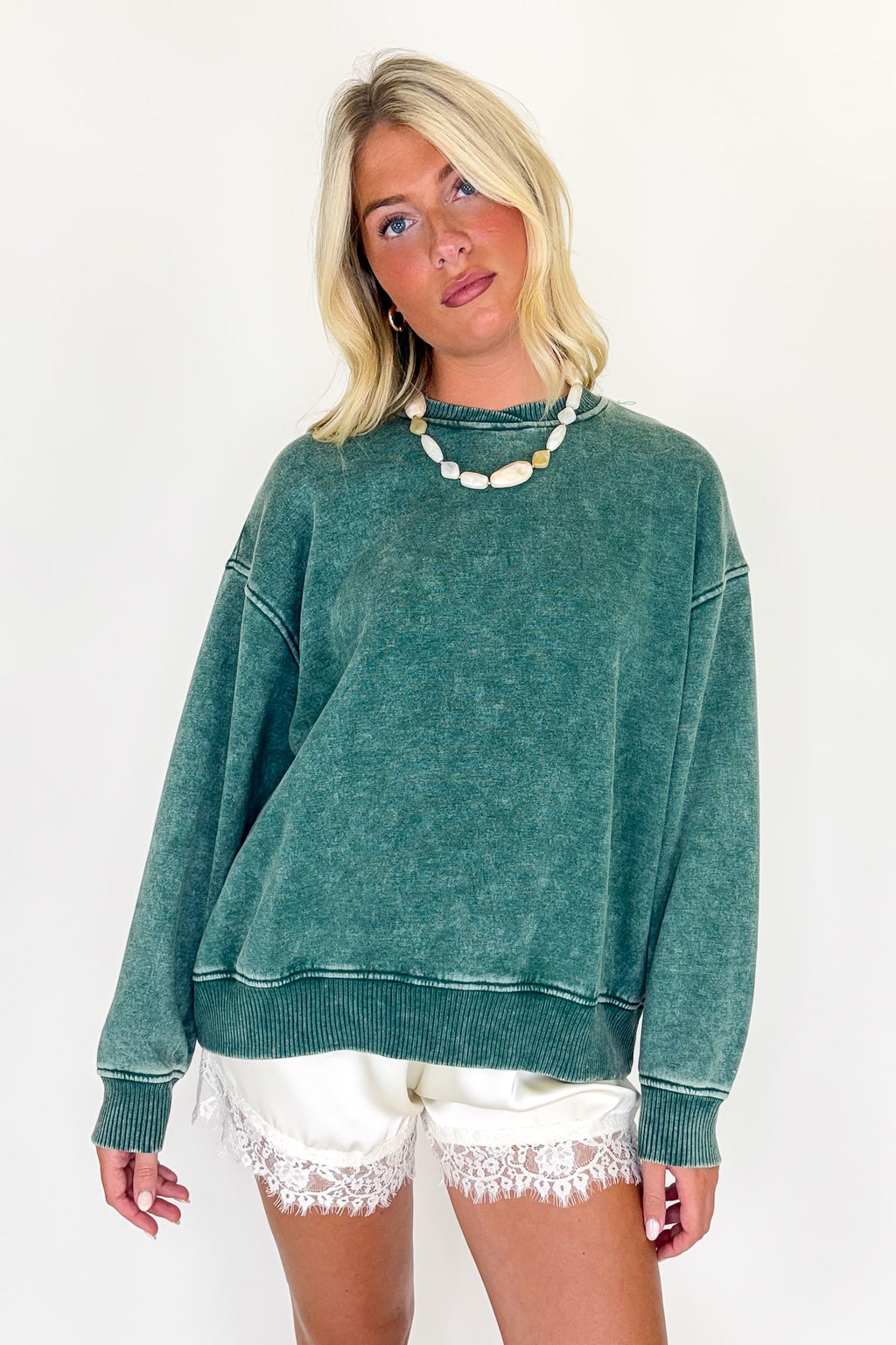 Dark Green / SM Cozy Vibes Acid Wash Oversized Pullover - Madison and Mallory