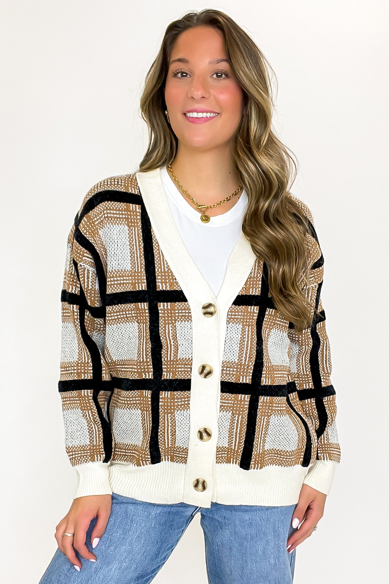 Cozy Check Plaid Boyfriend Cardigan