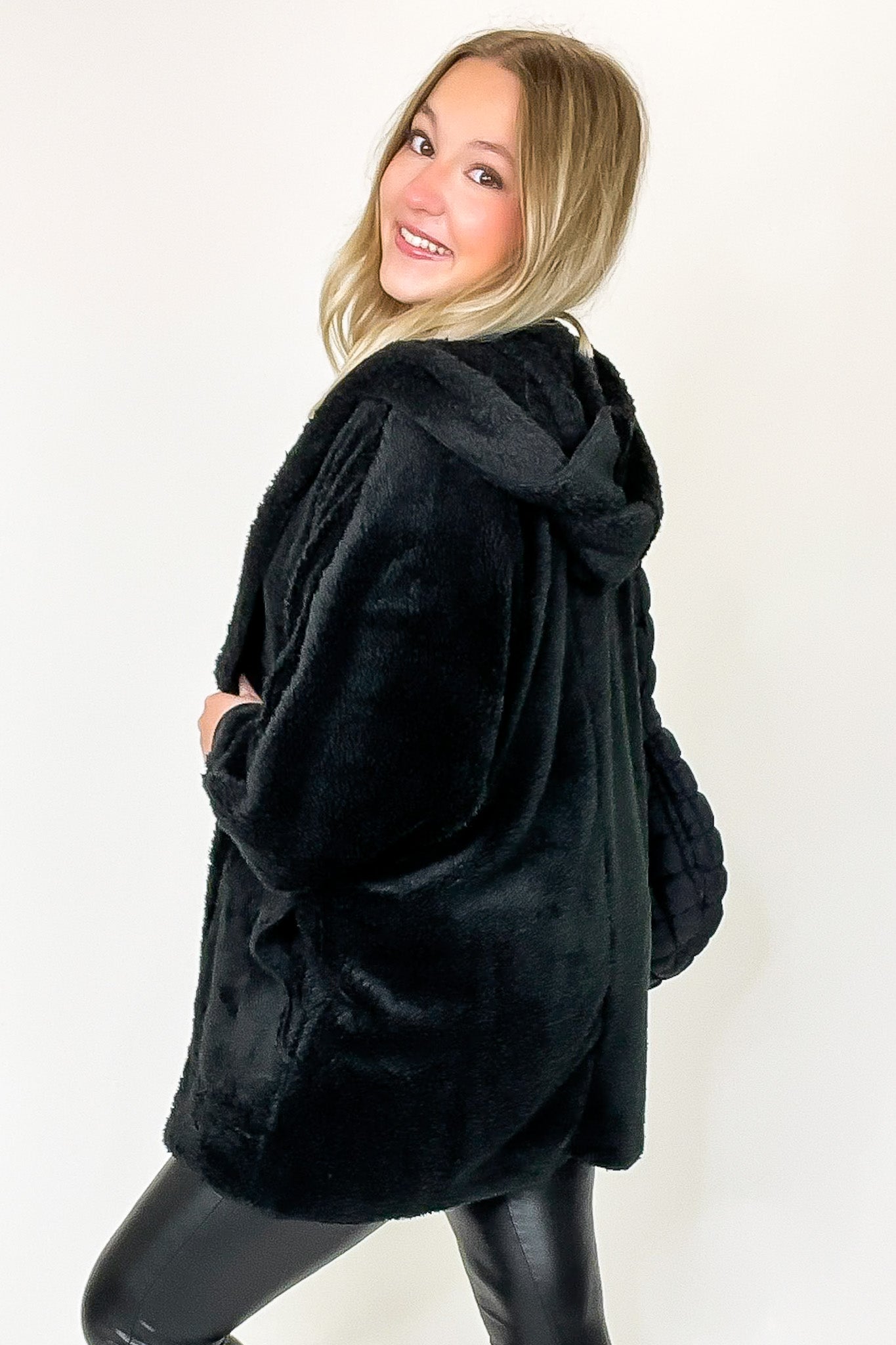 Cozy Crest Hooded Faux Fur Jacket