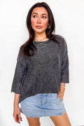 Black / S Cozy Fade Washed 3/4 Sleeve Relaxed Sweater - Madison and Mallory