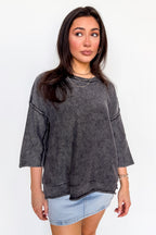 Cozy Fade Washed 3/4 Sleeve Relaxed Sweater - Madison and Mallory