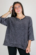 Cozy Fade Washed 3/4 Sleeve Relaxed Sweater