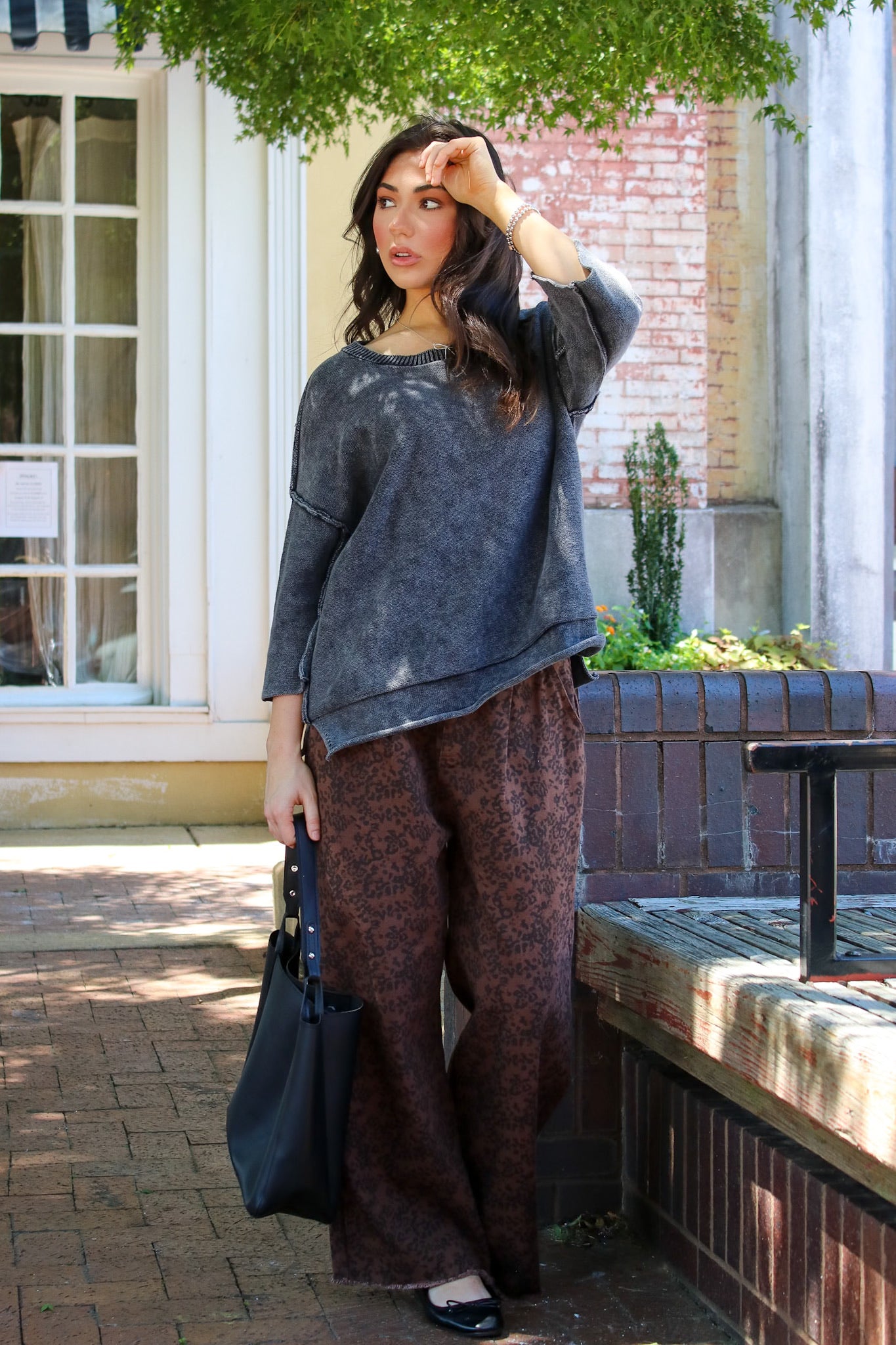 Cozy Fade Washed 3/4 Sleeve Relaxed Sweater - Madison and Mallory