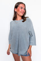 Cozy Fade Washed 3/4 Sleeve Relaxed Sweater - Madison and Mallory