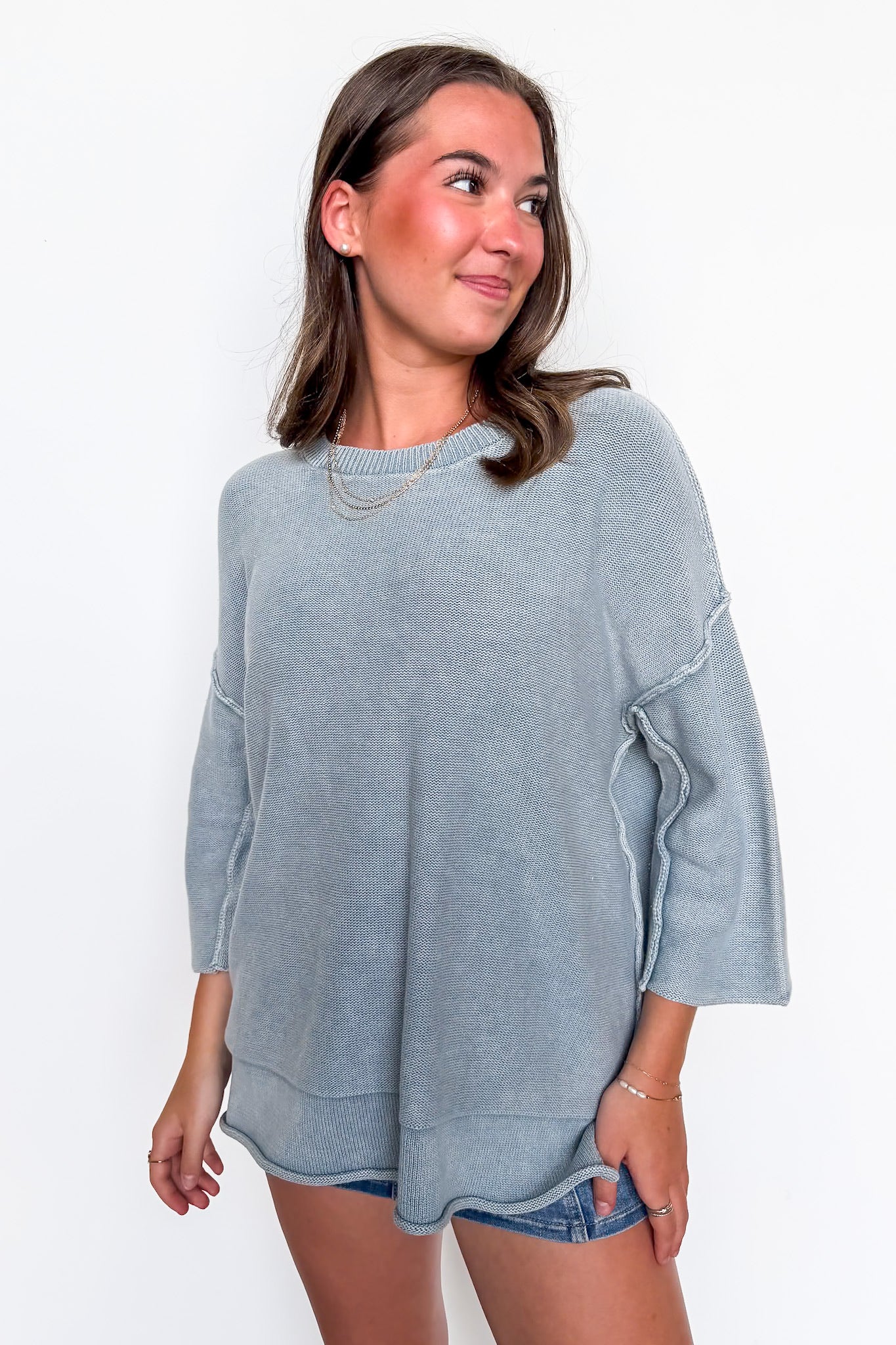 Cozy Fade Washed 3/4 Sleeve Relaxed Sweater - BACK IN STOCK