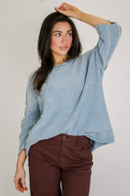 Cozy Fade Washed 3/4 Sleeve Relaxed Sweater
