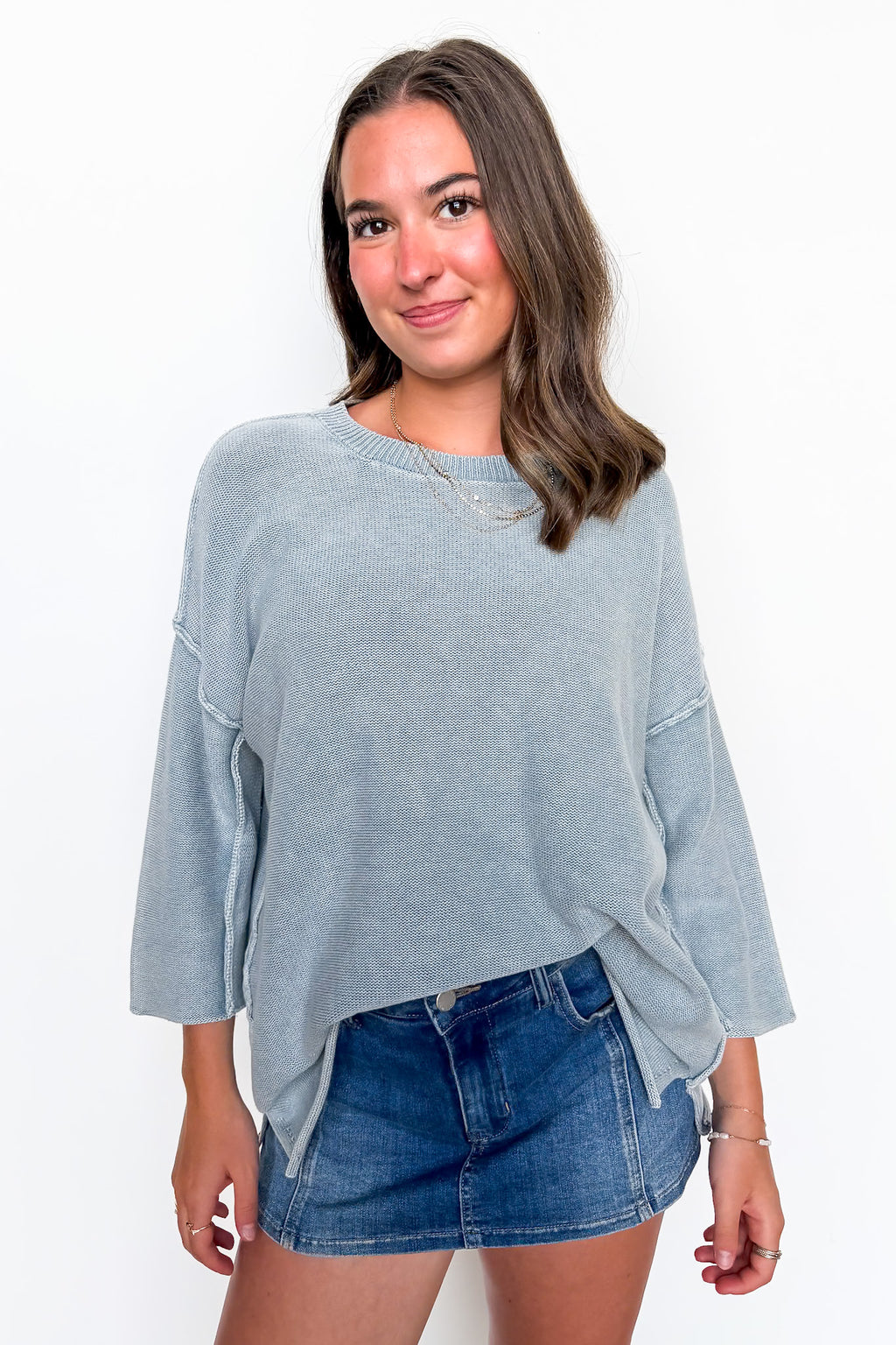 Cozy Fade Washed 3/4 Sleeve Relaxed Sweater - BACK IN STOCK