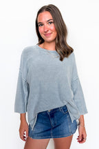 Cozy Fade Washed 3/4 Sleeve Relaxed Sweater - Madison and Mallory