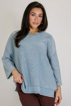 Cozy Fade Washed 3/4 Sleeve Relaxed Sweater - Madison and Mallory
