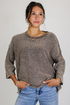Cozy Fade Washed 3/4 Sleeve Relaxed Sweater