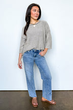 Cozy Fade Washed 3/4 Sleeve Relaxed Sweater - Madison and Mallory
