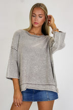 Cozy Fade Washed 3/4 Sleeve Relaxed Sweater