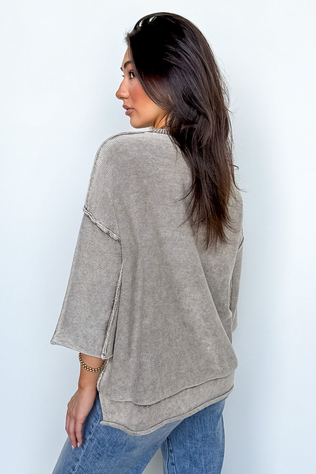 Cozy Fade Washed 3/4 Sleeve Relaxed Sweater - BACK IN STOCK