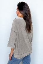 Cozy Fade Washed 3/4 Sleeve Relaxed Sweater - Madison and Mallory