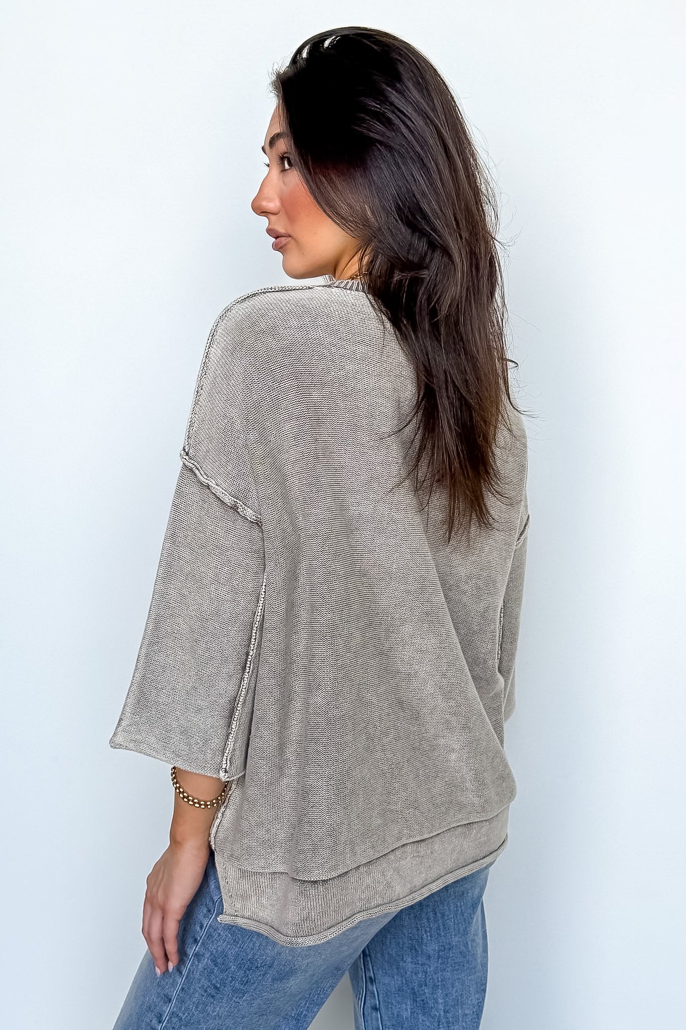 Cozy Fade Washed 3/4 Sleeve Relaxed Sweater - BACK IN STOCK
