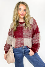 Burgundy / S Cozy Grove Plaid Knit Sweater - FINAL SALE - Madison and Mallory