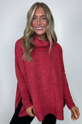 Dark Red / SM Cozy Harmony Brushed Melange Knit Cowl Neck Poncho Sweater - FINAL SALE - Madison and Mallory