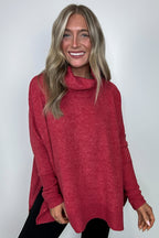 Dark Red / SM Cozy Harmony Brushed Melange Knit Cowl Neck Poncho Sweater - FINAL SALE - Madison and Mallory