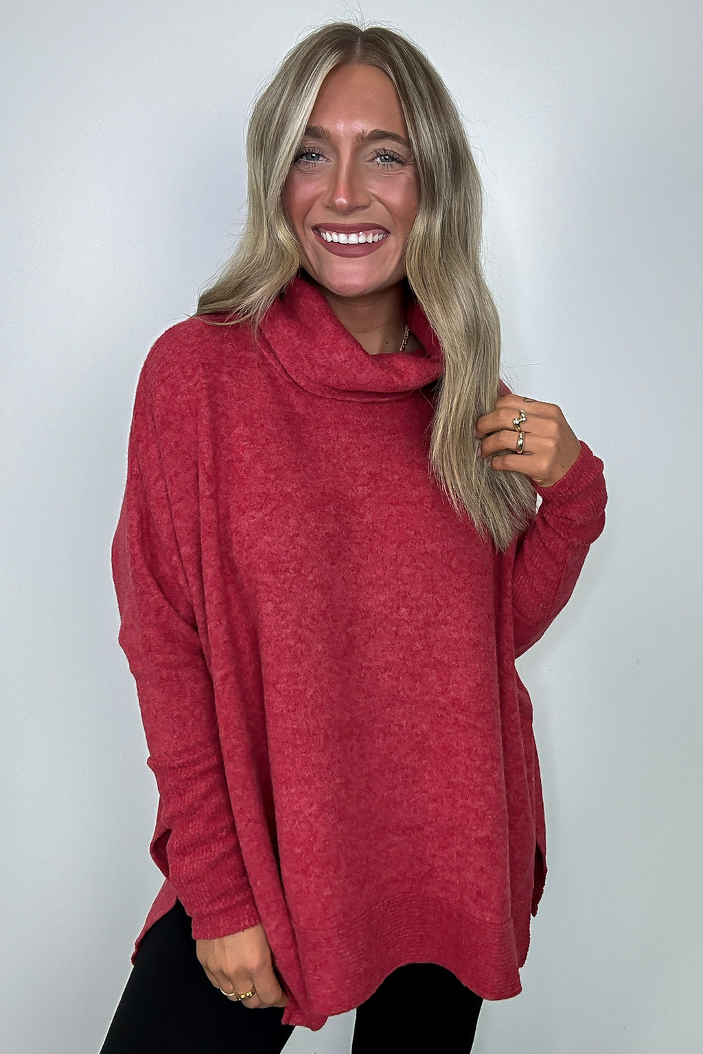  Cozy Harmony Brushed Melange Knit Cowl Neck Poncho Sweater - BACK IN STOCK - Madison and Mallory