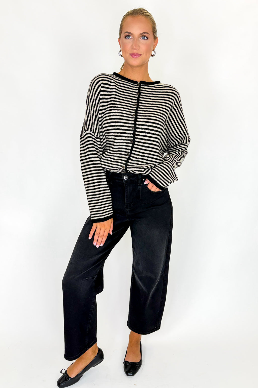 Cozy Line Stripe Button Down Cardigan - Madison and Mallory