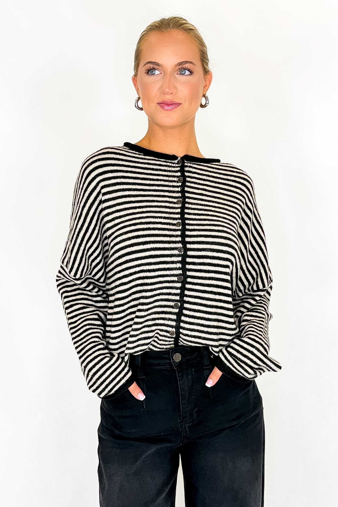 Cozy Line Stripe Button Down Cardigan - Madison and Mallory