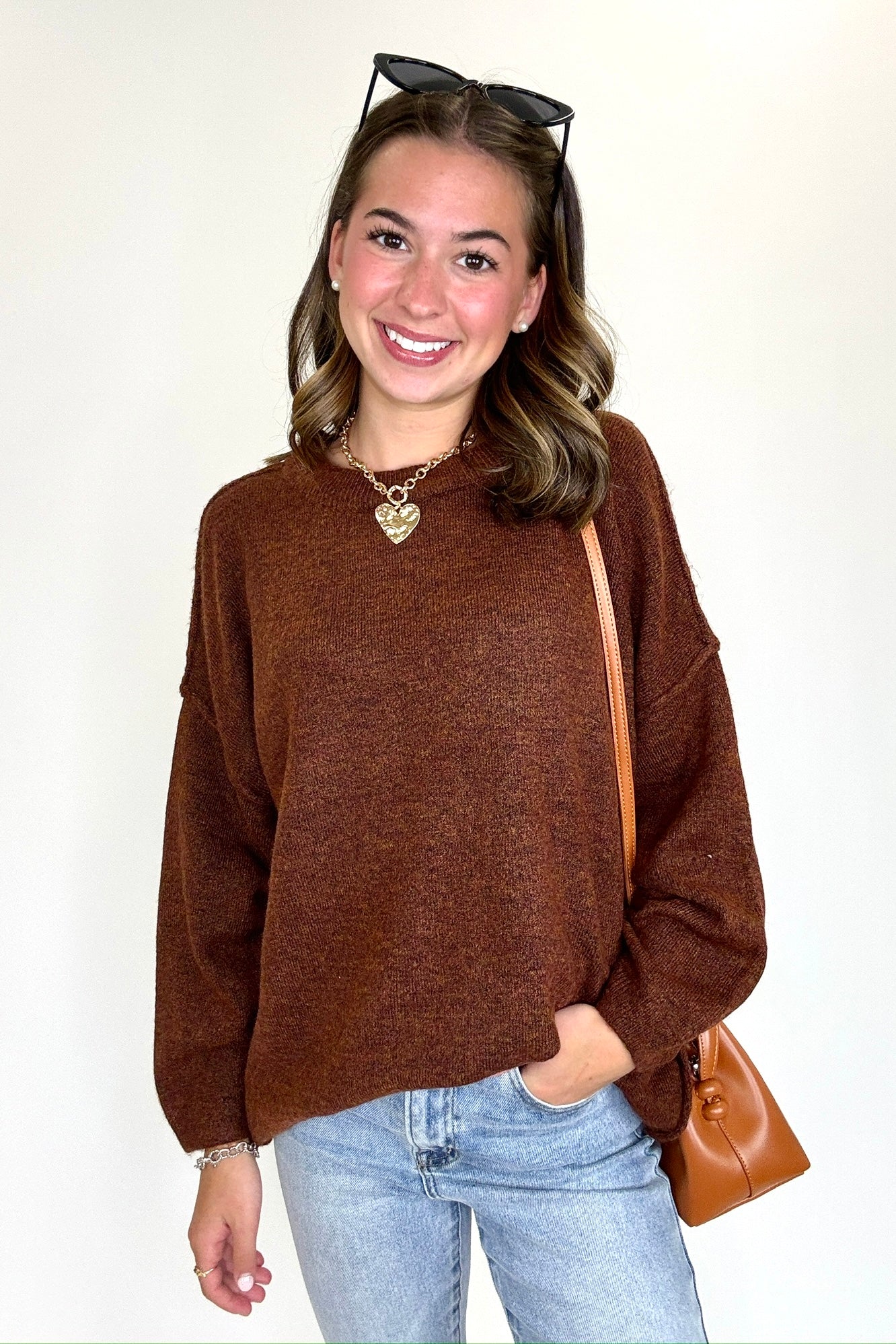 Heather Brown / SM Cozy Midnights Oversized Round Neck Sweater - BACK IN STOCK - Madison and Mallory
