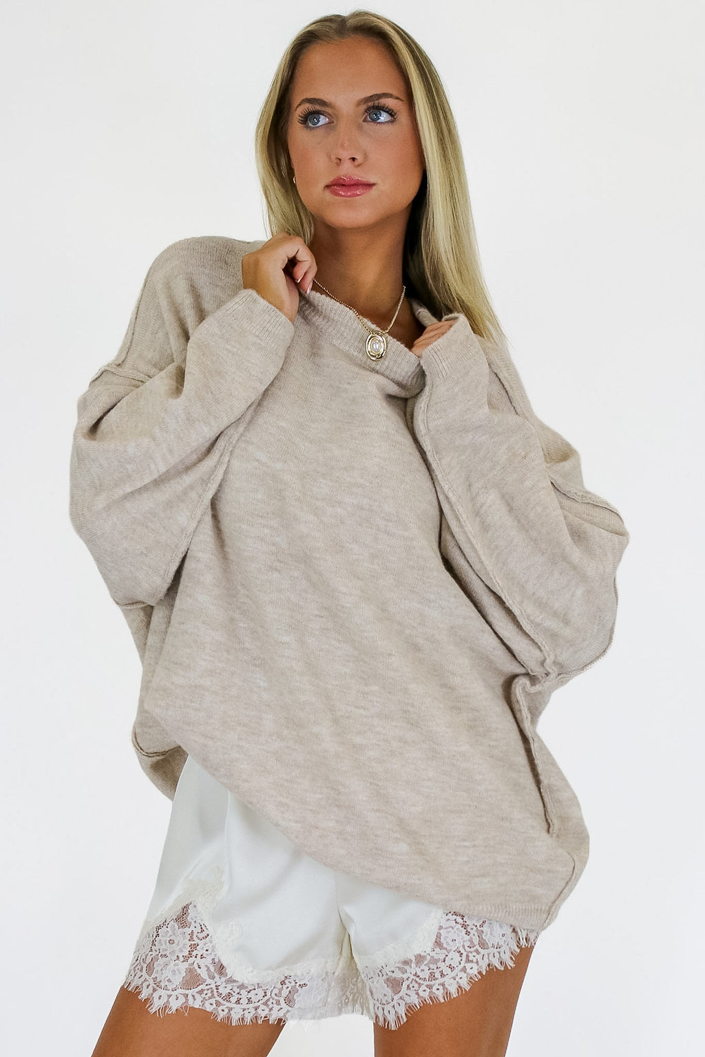 Heather Beige / SM Cozy Midnights Oversized Sweater - Madison and Mallory