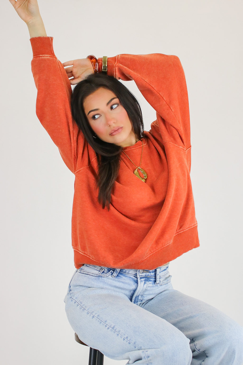 Burnt Orange / SM Cozy Vibes Acid Wash Oversized Pullover - Madison and Mallory