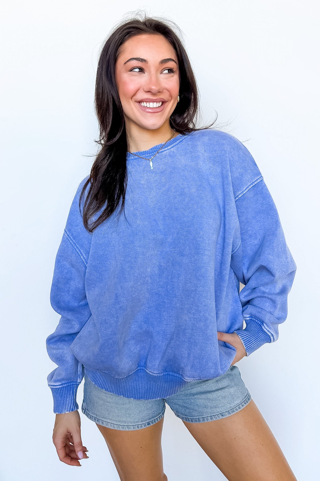 Cornflower Blue / SM Cozy Vibes Acid Wash Oversized Pullover - BACK IN STOCK - Madison and Mallory