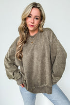 Dark Olive / SM Cozy Vibes Acid Wash Oversized Pullover - BACK IN STOCK - Madison and Mallory