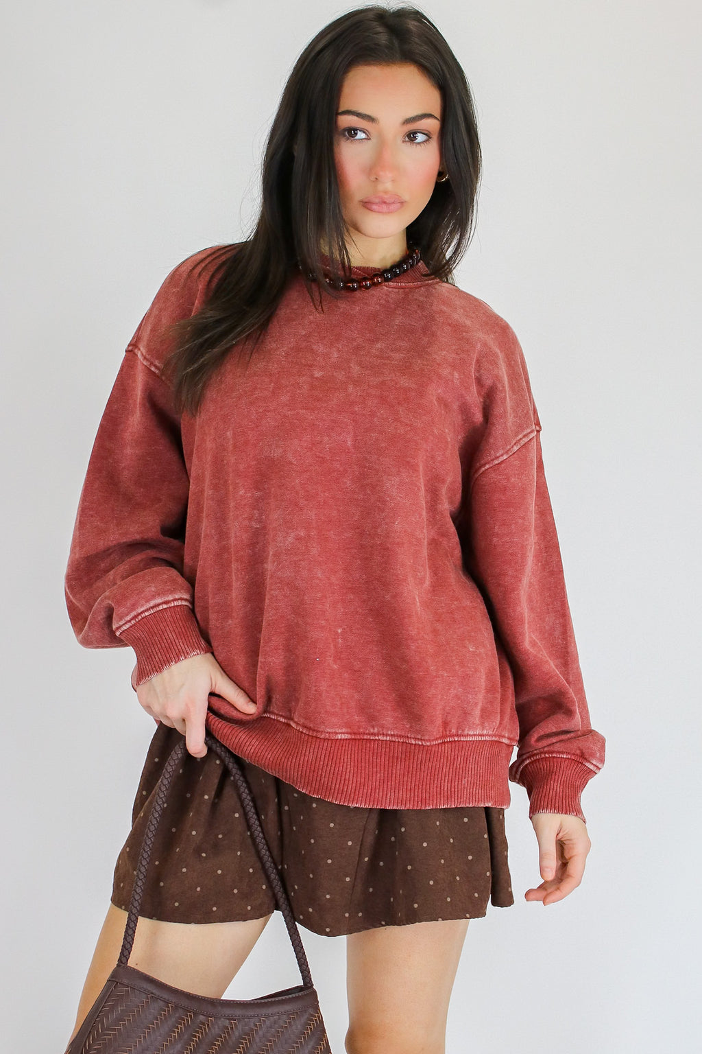 Dark Rust / SM Cozy Vibes Acid Wash Oversized Pullover - Madison and Mallory