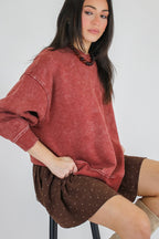 Cozy Vibes Acid Wash Oversized Pullover - Madison and Mallory