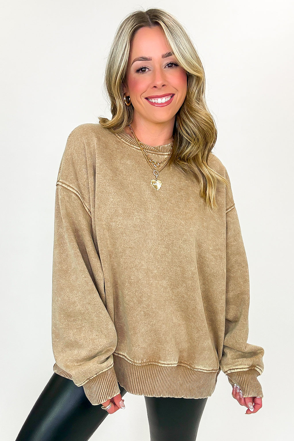 Cozy Vibes Acid Wash Oversized Pullover - Madison and Mallory
