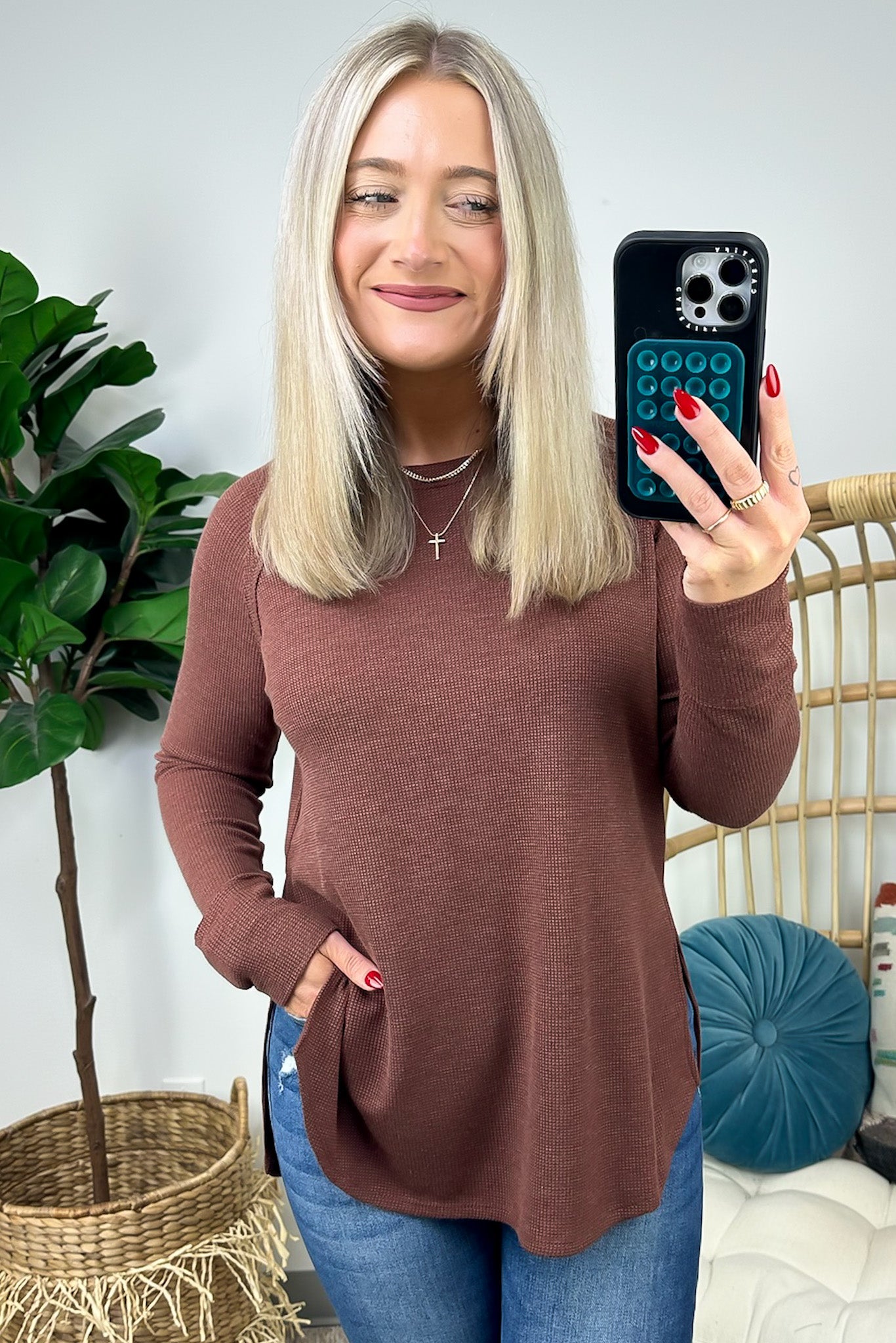 Dark Rust / S Cresseida Thermal Knit Long Sleeve Top - FINAL SALE - Madison and Mallory