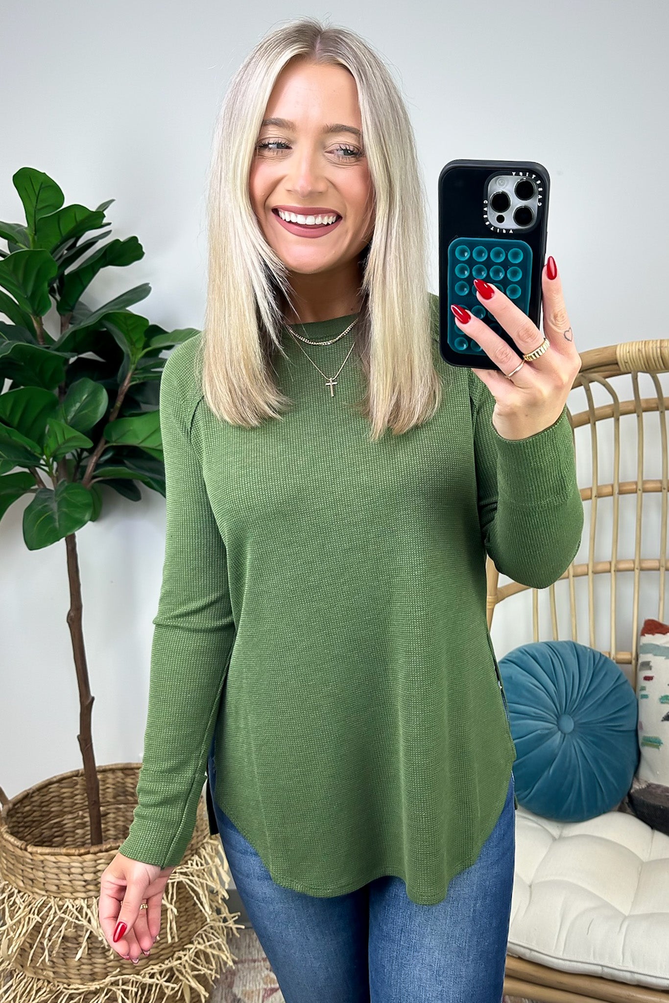 Ash Olive / S Cresseida Thermal Knit Long Sleeve Top - FINAL SALE - Madison and Mallory